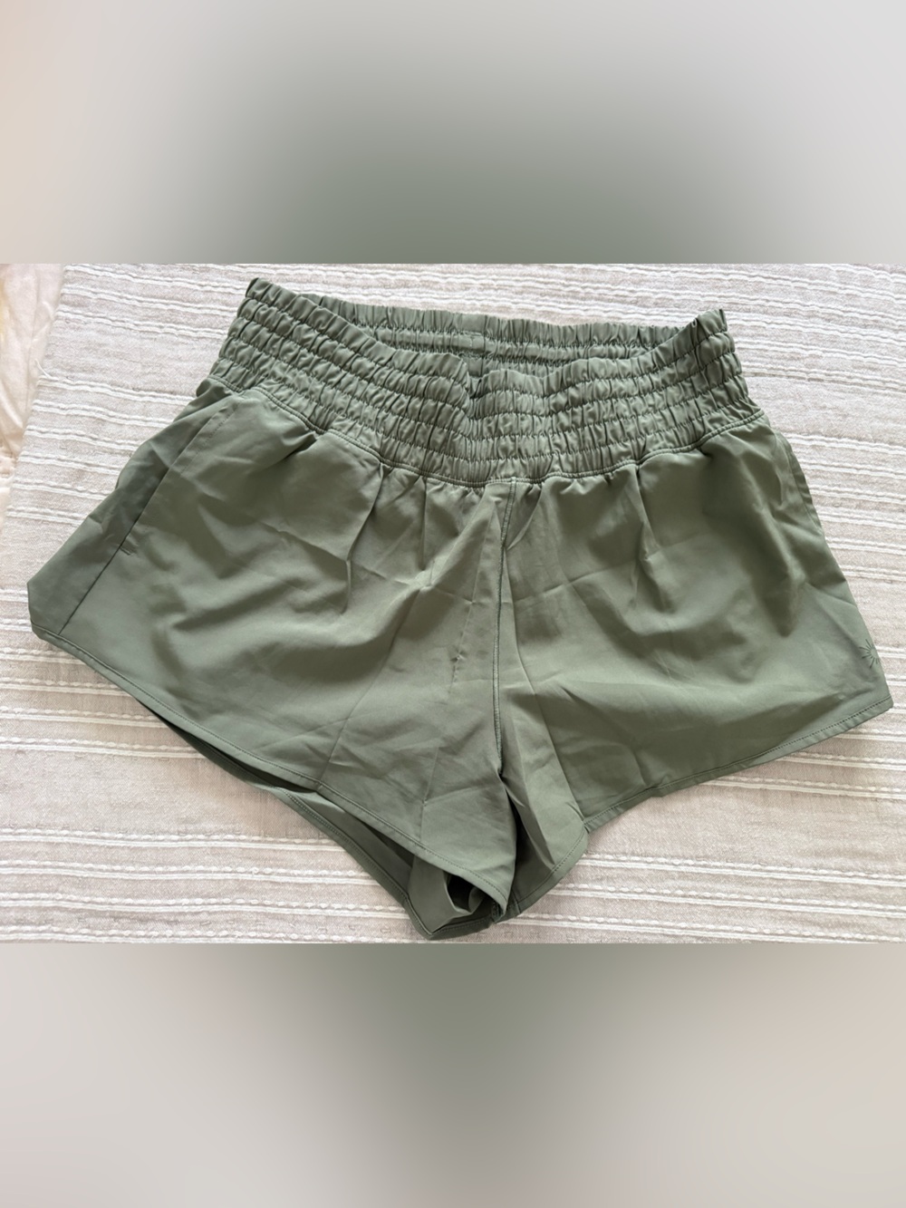 aerie offline Olive Green High-Waist Smocked Shorts